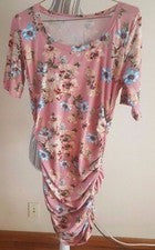 Vestido Floral Malva Estilo Moda Para Mujer Manga Corta Ajuste Inferior Reunido Talla Pequeña