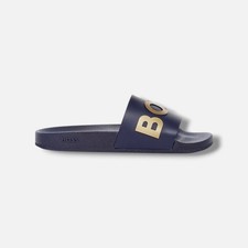 Hugo Boss Hombres Azul Dorado Bay Slide Logo Sandalia Zapatos Sin Cordones Talla 41