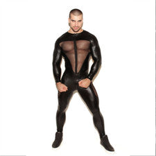 Lo último Para Hombres Malla Imitación Cuero Body Mono Prendas para club nocturno Fiesta Empalme Transparente Moda