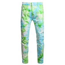 Pantalones de mezclilla ajustados ajustados elásticos estilo playa tie dye informales para hombre