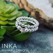 INKA Plata de Ley Apilable Anillo Elástico Anillos para el Pulgar Conjunto de 2 con Dije de Estrella