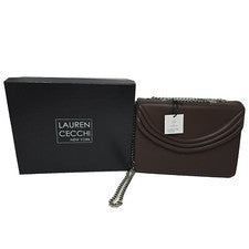 Bolso de Hombro Lauren Cecchi New York Cuero Marrón Cartera 11" Hecho en EE. UU. $690 Nuevo