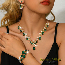 Hermoso conjunto de joyas de oro verde para mujeres damas regalo de boda circonita cúbica Reino Unido NUEVO