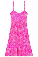 Vestido para mujer - Vestido floral estampado - Solero - Mediano - Algodón - Rosa neón
