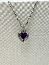 Collar de plata de ley 925 con corazón de amatista púrpura de 20 pulgadas nuevo