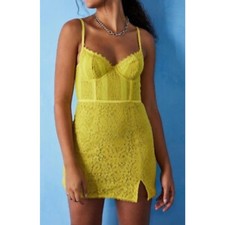 Mini Vestido Urban Outfitters Layla Corsé de Encaje Amarillo Nuevo con Etiquetas Para Mujer Pequeño