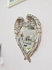 Espejo alas de ángel en forma de corazón emplumado envejecido decoración del hogar pared colgante