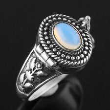 Anillo venenoso de piedras preciosas de ópalo australiano, anillo de caja hecho a mano de plata de ley 925.