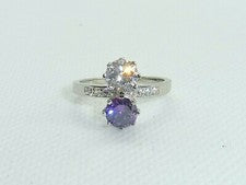 Anillo de plata esterlina 925 amatista y zafiro blanco para dama K L M N O P Q R S T