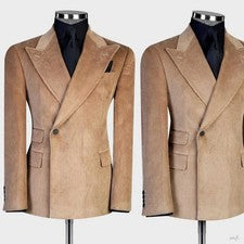 Otoño Invierno Pana Rayas Hombre Chaqueta Pantalón Calce Regular Abrigo Botón Único