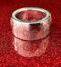 Anillo moneda corona jubileo plata 1977 hecho a mano - plata de ley 925 - talla T