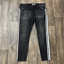Pantalones de mezclilla de moda Nova Moto a rayas para hombre talla 40 negro blanco