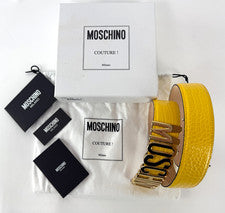 Auténtico bolso cinturón Moschino auténtico para mujer talla 38 mediano cuero amarillo tono dorado con logotipo