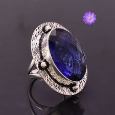 Anillo de joyería hecha a mano de plata de ley 925 con piedras preciosas de tanzanita azul regalo para ella