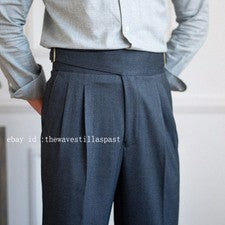 Retro Hombres Gurkha Estilo Británico Cintura Alta Pierna Recta Traje Pantalones Pantalones