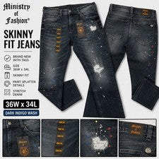 Pantalones de mezclilla ajustados de tiro medio Ministry of Fashion para hombre índigo oscuro 5 bolsillos