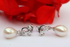YR21 Süßwasser Perlen Schmuck Ohrringe Ohrstecker 925 Silber Zirkonia Ohrhänger
