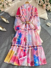 Moda Otoño Vacaciones Vestido Para Mujer Soporte Volantes Manga Larga Linterna m-xxl