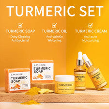 Kit de cuidado facial de cúrcuma - Aceite blanqueador de jabón de cúrcuma iluminador de la piel - Anti envejecimiento