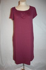 Mujer VESTIDO RECTO BORGOÑA VINO PÚRPURA S/S Bolsillos Hombro Descubierto Informal S 4-6