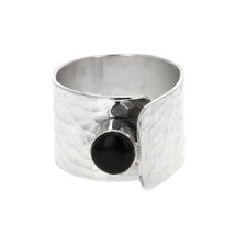 Anillo de plata de ley, ónix martillado, plata genuina 0,925, anillo de piedra negra, vintage