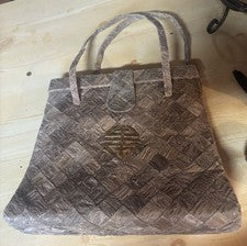 Cartera tejida de tejido/corteza estilo asiático hecha a mano para mujer forro de seda al hombro