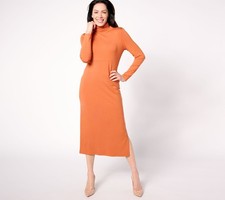 Mujeres con Control Alto Hilado en Fino Jersey Control Abdomen Vestido Midi Follaje Crujiente 2