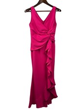 Vestido de noche para mujer FQA pequeño magenta con diseño de nudo con volantes