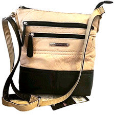 Bolso Bandolera Stone Mountain Cartera COMO ESTÁ Cuero Beige y Negro