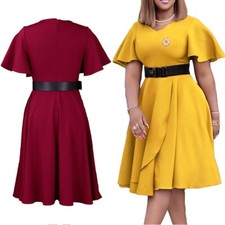 Vestido Talla Grande Verano Color Sólido Moda Mujer Ropa Manga Campana