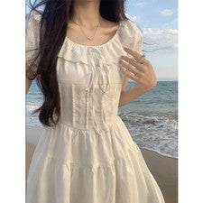Vestido para mujer de encaje con diseño de cintura escondida cintura alta un hombro línea A