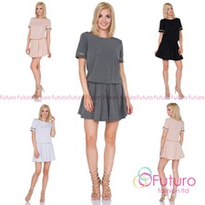 Para mujer Vestido Básico Elástico Welt Cuello Redondo Cóctel Elegante Mini Túnica FT3006