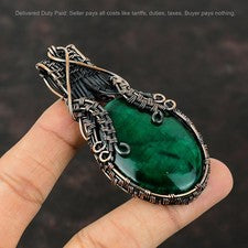 Elegante colgante de cobre ovalado verde fuego labradorita piedra preciosa envuelta en alambre joyería
