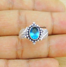 Anillo de piedras preciosas de topacio azul plata de ley 925 hecho a mano regalo EE. UU. talla 5 a 10
