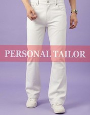 Pantalón de mezclilla de cuero de cordero blanco genuino para hombre estilo bootcut pantalón 5 bolsillos
