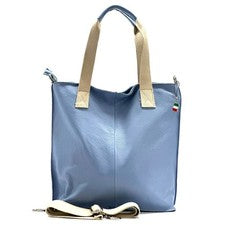 Florence Echtleder Umhängetasche Damen hellblau Shopper Schultertasche OTF161H