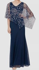 SL Fashions Mujer Azul Popover Cuello en V Brillo con Capa Asimétrica Talla 16