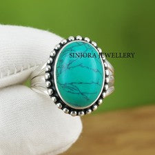 Anillo hecho a mano de plata de ley 925 con piedras preciosas turquesa talla 5 a 10 de EE. UU.