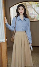 Nueva Camisa Para Mujer con Falda 2 Piezas Moda Niña Delgada Vestido Largo Otoño Primavera