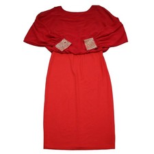 Vestido Miss Avenue Mujer S Rojo Blusa Hasta la Rodilla Abertura Manga Larga Cuello Barco