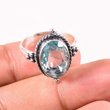 Anillo de plata de ley 925 con piedras preciosas de aguamarina hecho a mano anillo de joyería para regalo