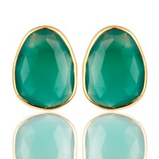 Aretes con piedras preciosas de ónix verde enchapados en oro amarillo de plata de ley 925