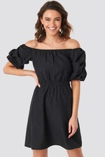 "NA-KD Damen Kleid Off Shoulder Puff Sleeve, Schwarz, 34"