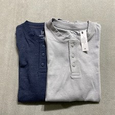 NUEVO CON ETIQUETAS Camisa Tejida Estilo Térmico George Henley Extra Pequeña Gris Claro Azul Lote de 2