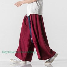 Pantalones chinos para hombre falda pantalones Hanfu estilo étnico retro pantalones de pierna ancha