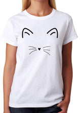 Camiseta con orejas de gato nariz y bigotes camiseta ajustada para mujer top de moda