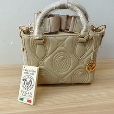 Bolso Bandolera Italiano Mujer Taupe Acolchado Logo Vegano VALENTINO ORLANDI NUEVO