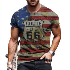 Camiseta De Hombres Route 66 Bandera Americano Gráfico Camiseta De Manga Corta