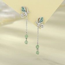 Pendientes Mariposa Plata 925 Aventurina Verde Claro Circonita Pendientes