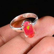Anillo de plata de ley 925 hecho a mano con piedras preciosas de ópalo etíope anillo llamativo todos los tamaños